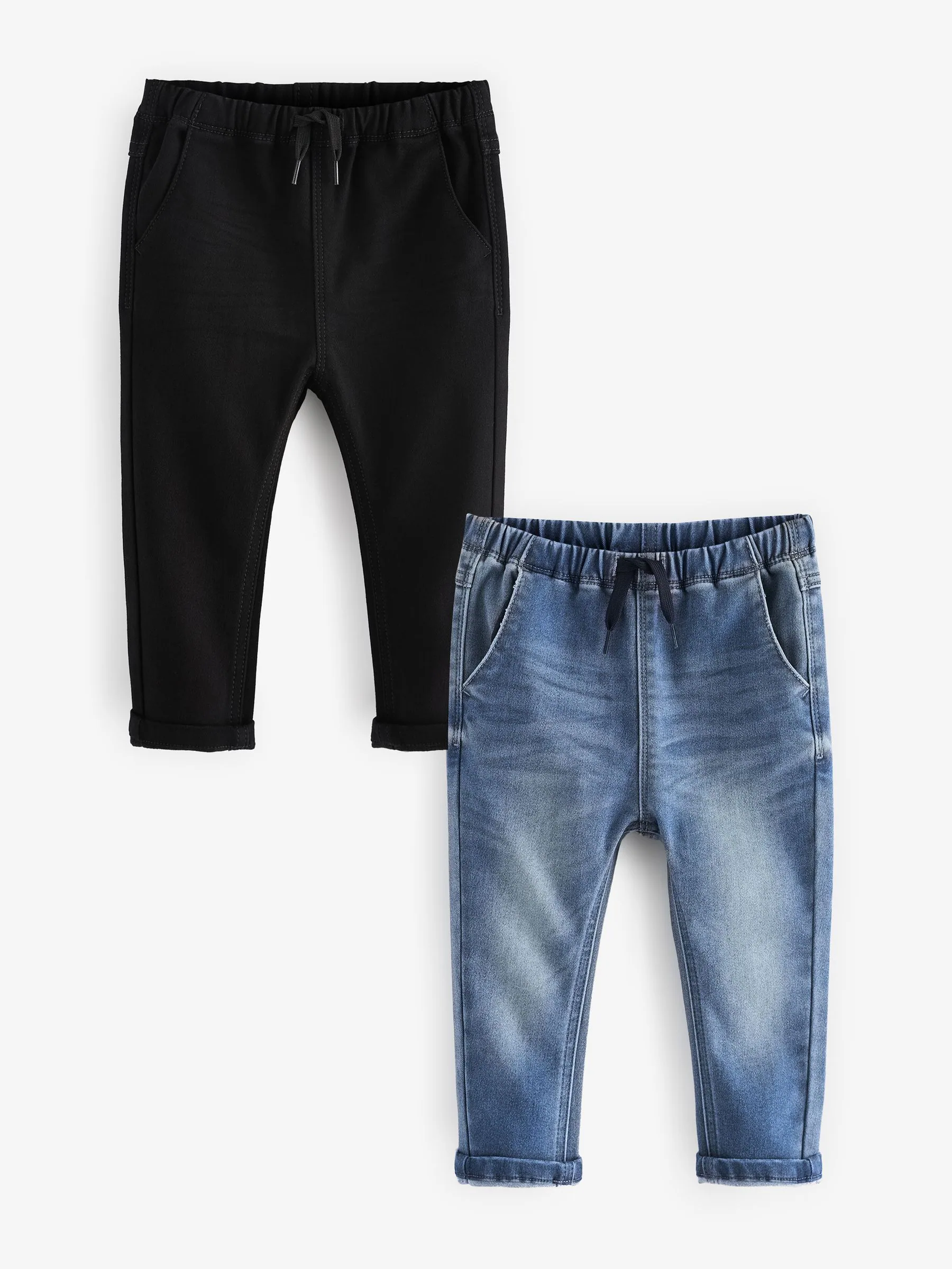 Blauw-zwart denim - Set van 2 superzachte jeans met stretch en elastische taille (3mnd-7jr)