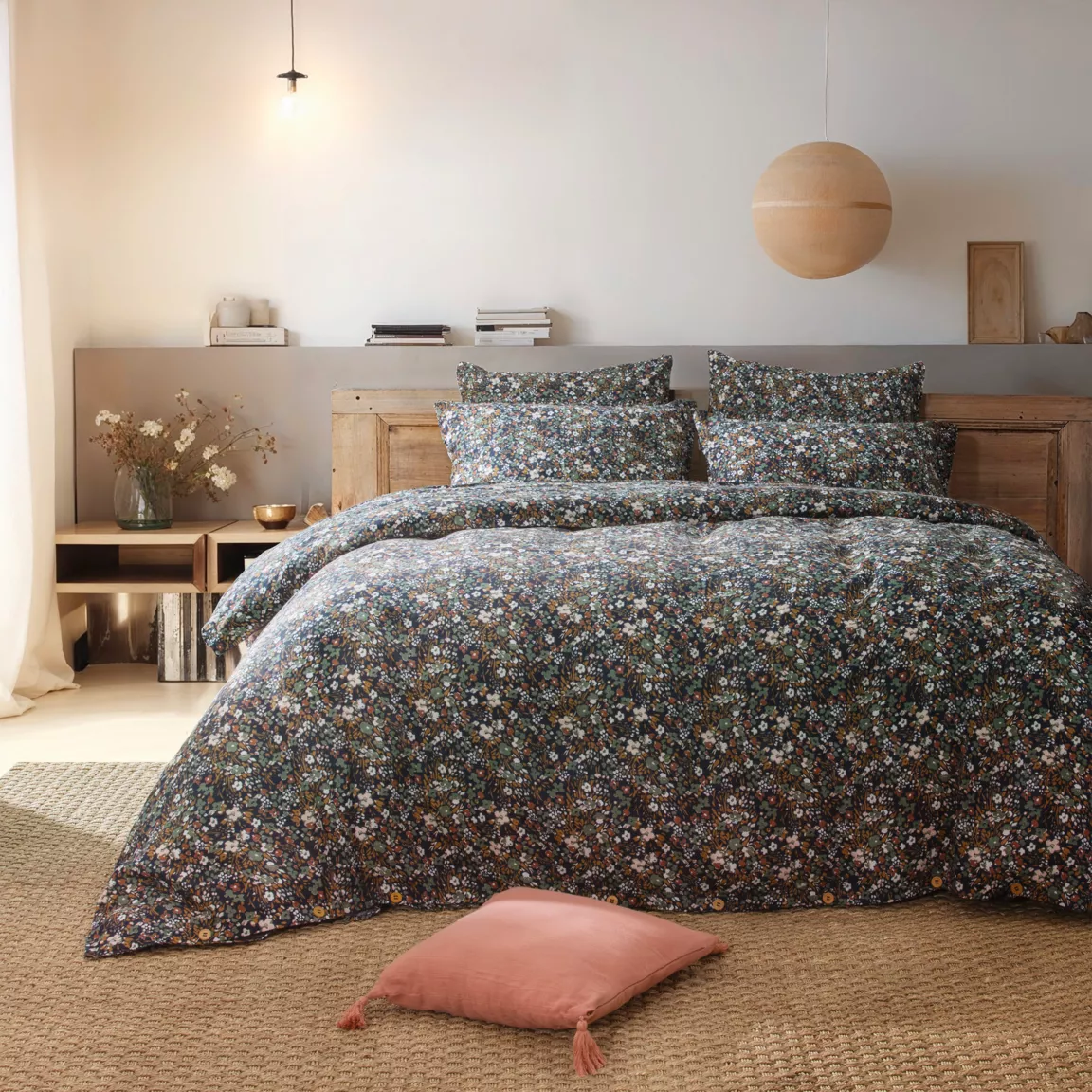 Taie d'oreiller carrée gaze de coton (60 x 60 cm) Constance Bleu nuit