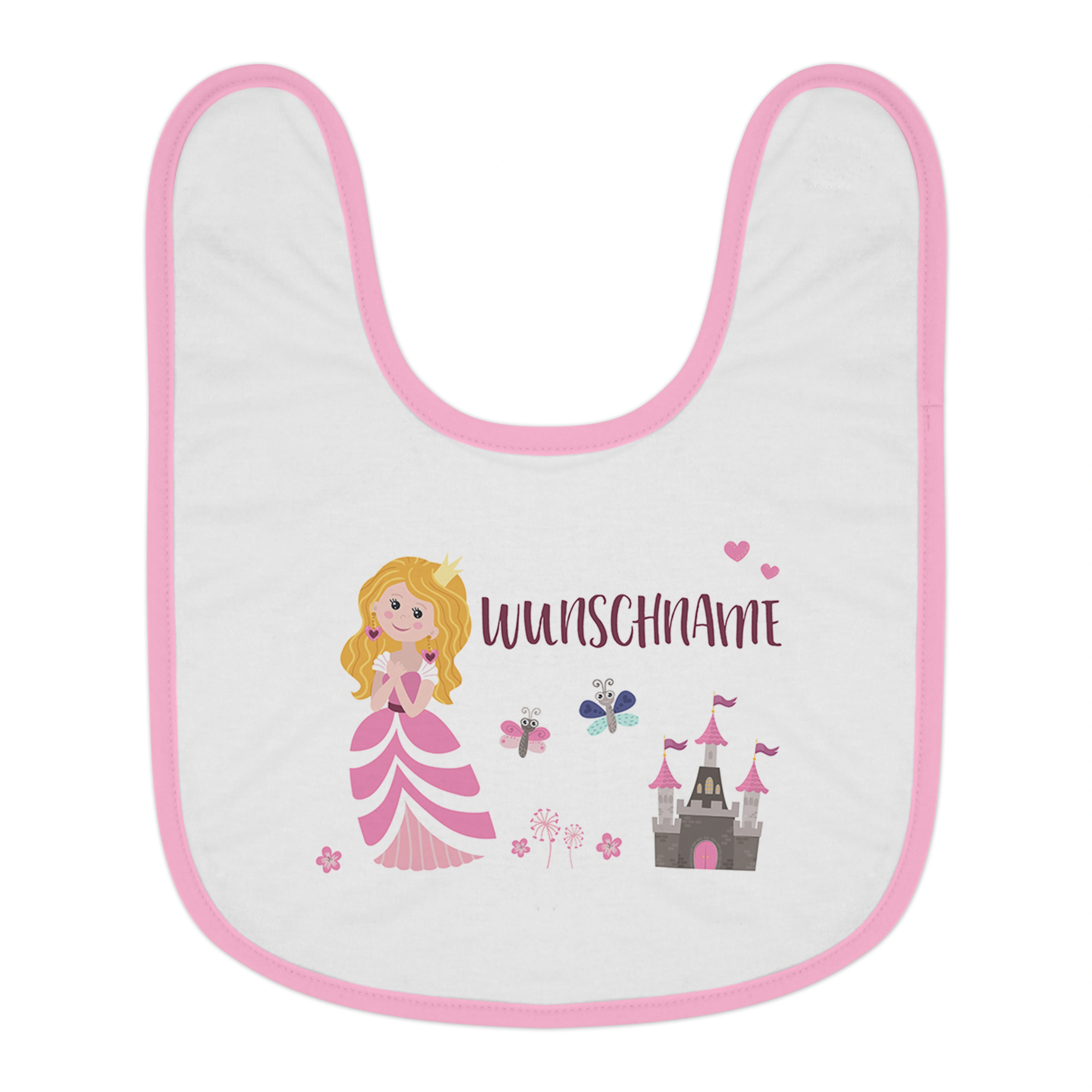 Baby-Lätzchen mit Namen, rosa (Motiv: Prinzessin)