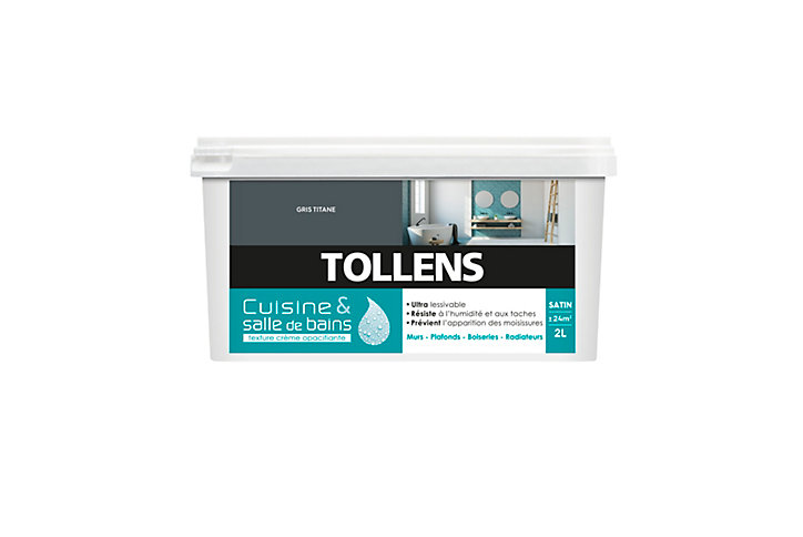 Peinture murs et plafonds Cuisine et bains satin gris titane Tollens 2 L