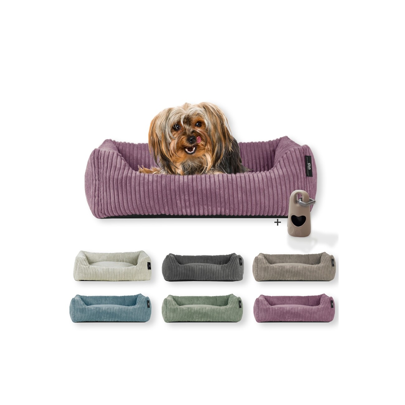 Rohrschneider ® Hundebett waschbar für kleine Hunde mit Hundekissen Cord (ca. 55x42 cm) inkl. Gassibeutel