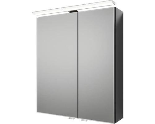Pelipal Sunline 121 badkamermeubelset (B x H x D 61 x 200 x 46 cm), antraciet fronten, met mineraal gegoten wastafel, badmeubel met 3 laden en spiegelkast met LED-verlichting