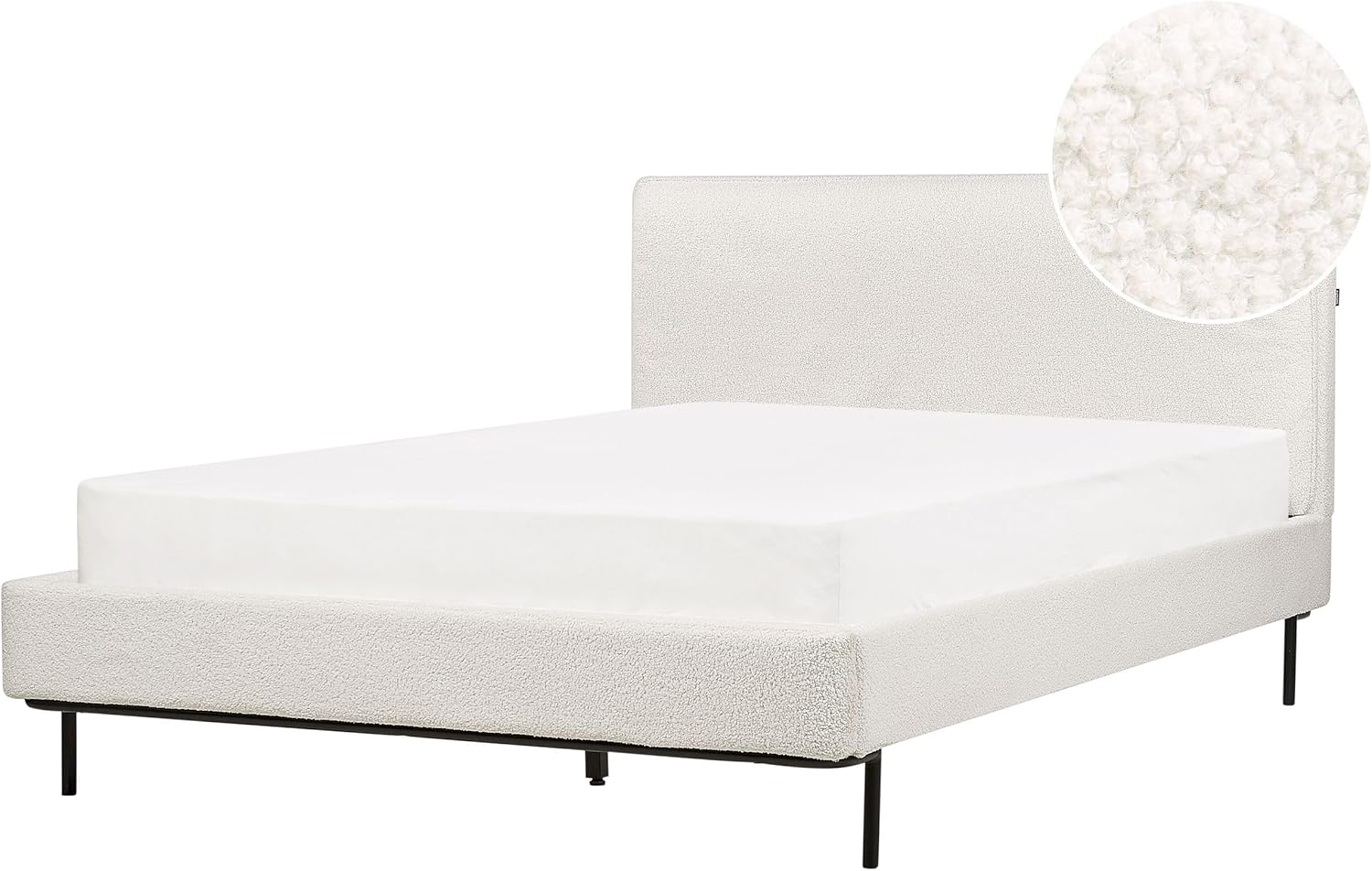 Beliani Polsterbett Stoffbezug Bouclé weiß mit Lattenrost 140x200cm hohes Kopfteil Corio
