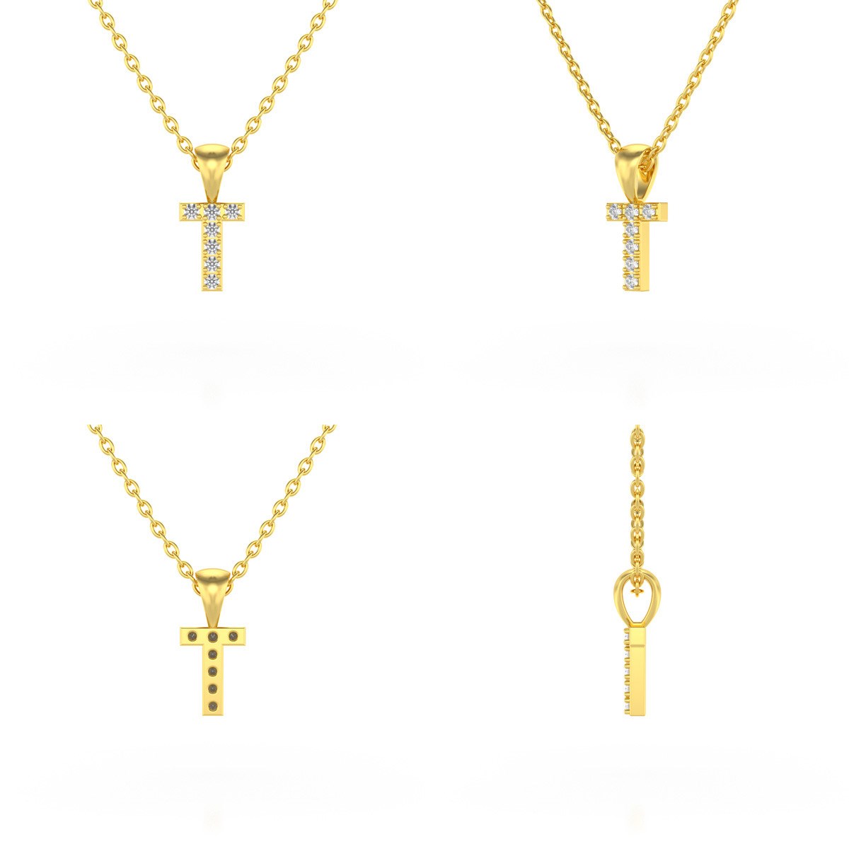 Collier Pendentif ADEN Lettre T Or 750 Jaune Diamant Chaine Or 750 incluse 0.72grs