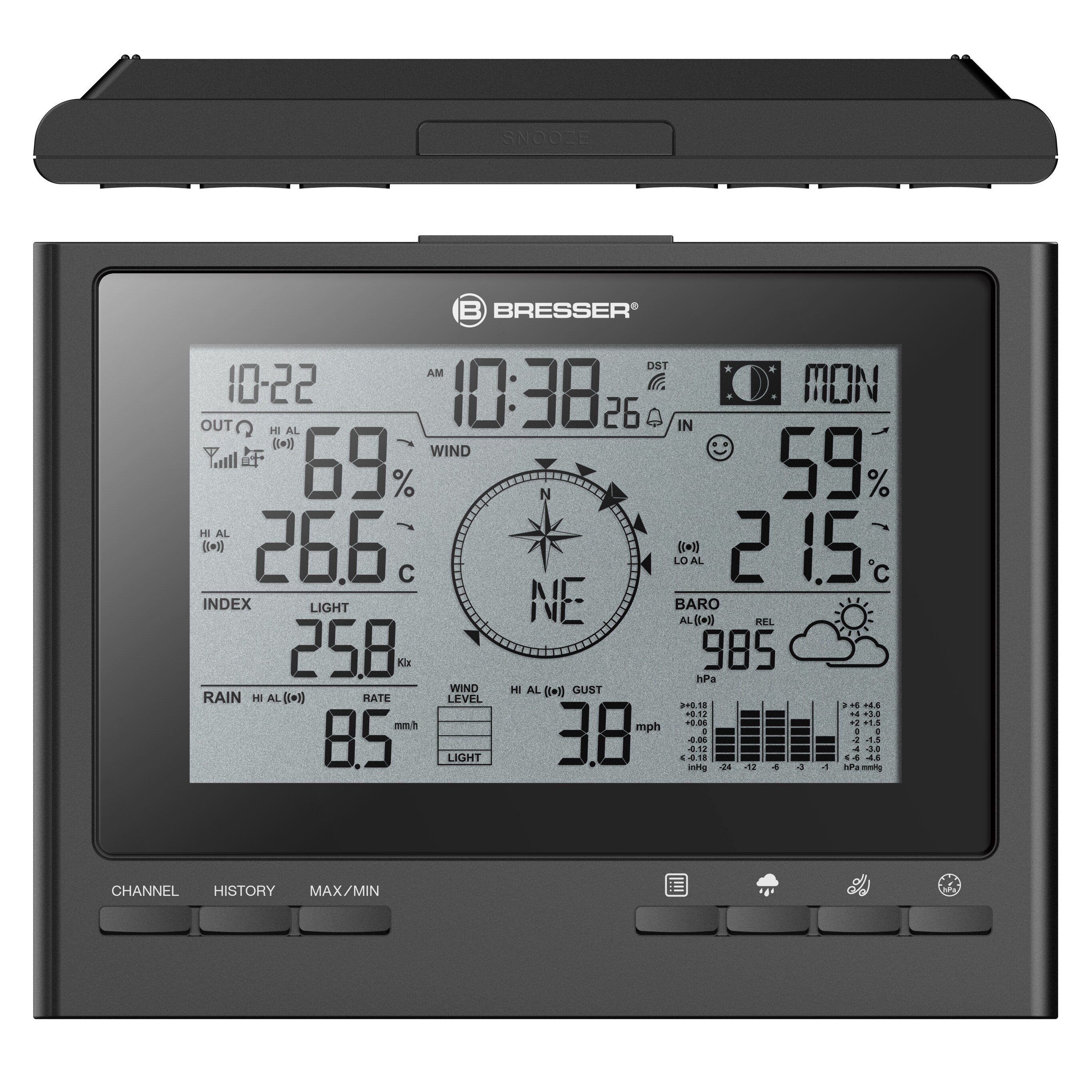 BRESSER zusätzliche / Ersatz-Basisstation für 7003100 ClimateScout Wetterstation Farbe: schwarz