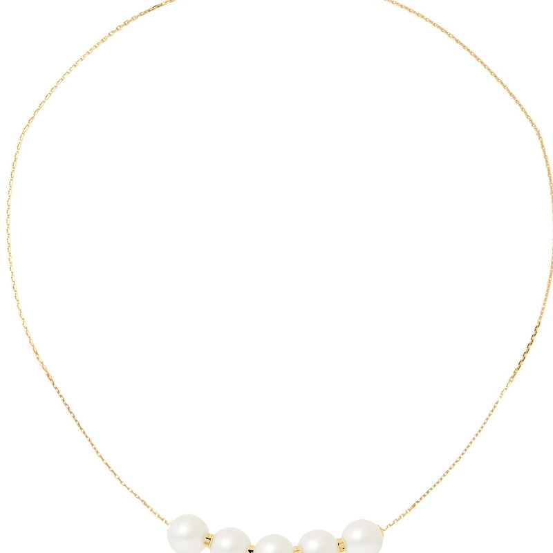Collier ras du cou Femme 5 Perles de culture d'eau douce Blanche 9 mm AA et Or jaune 750/1000