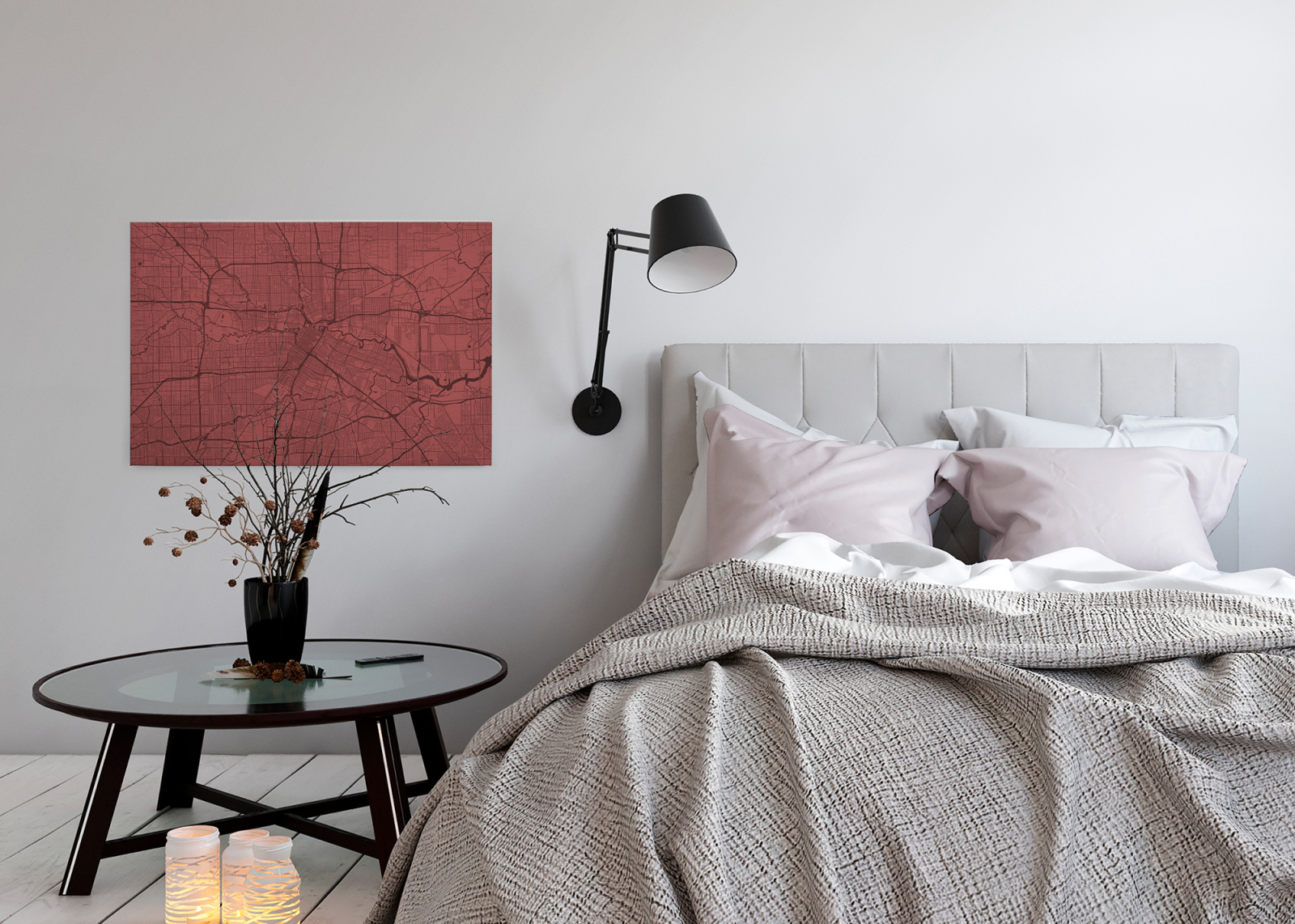Leinwandbild STADTPLAN - rot-schwarz - 90x60 cm