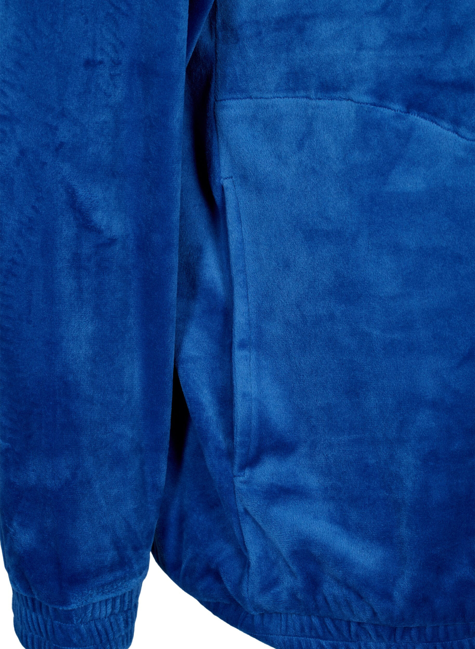 Velour cardigan med lynlås og hætte