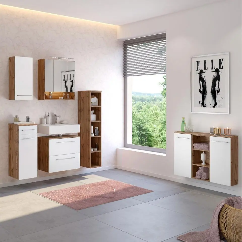 Badkamerkast Sefa 90cm 2 deuren - eik/wit