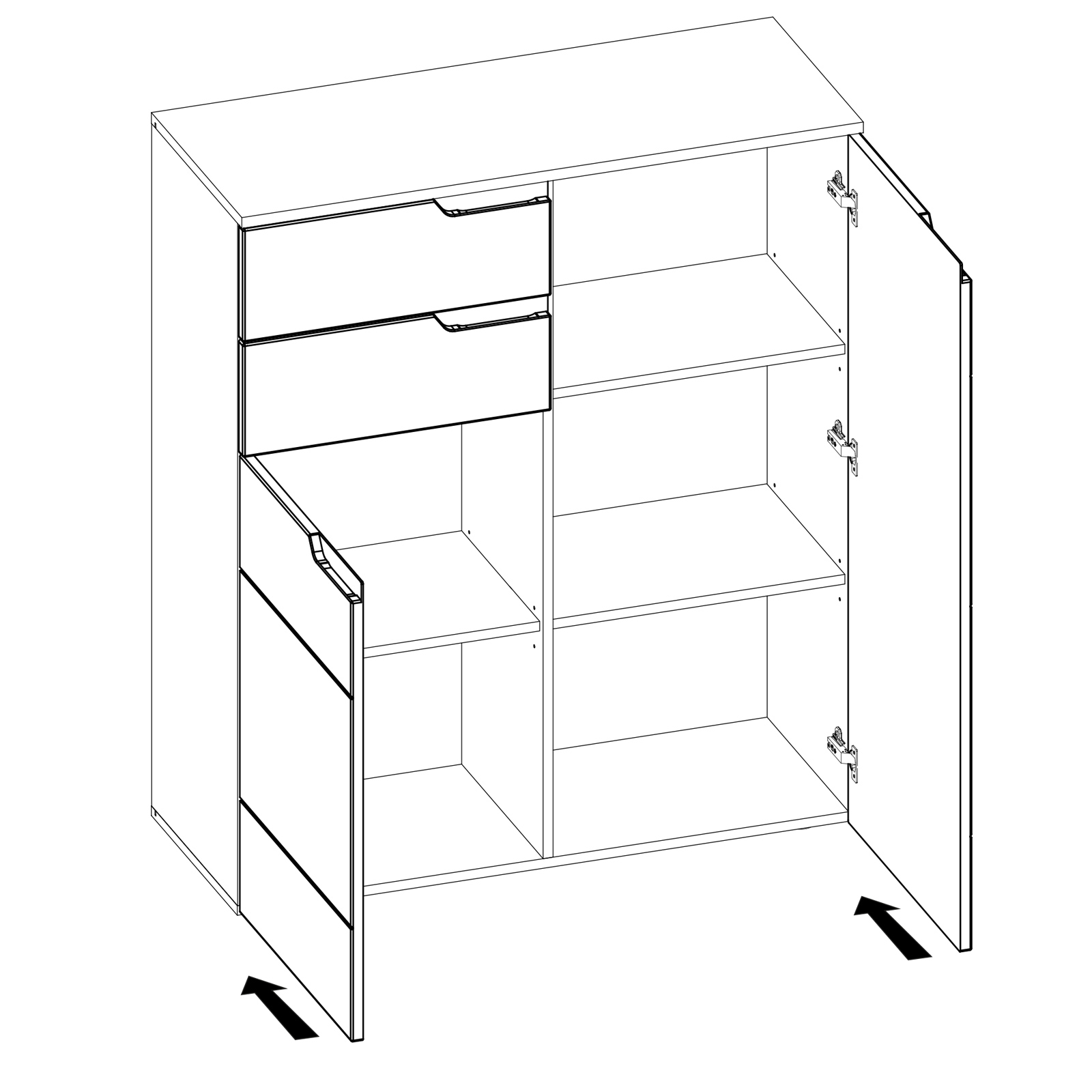 Kommode HILTON - weiß Hochglanz - 100 cm breit