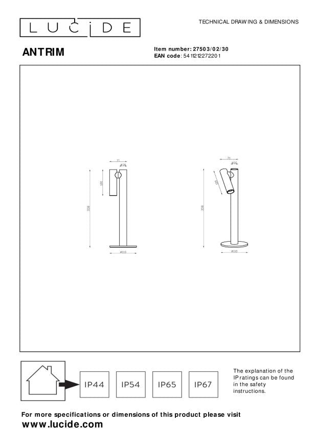 Antrim tafellamp LED oplaadbaar IP54 zwart