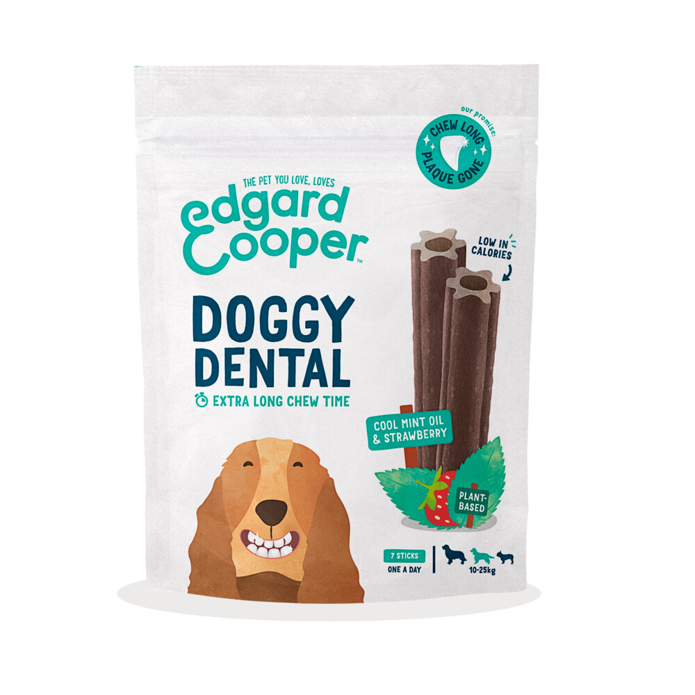 4x Edgard & Cooper Doggy Dental Sticks Medium Aardbei - Frisse Muntolie