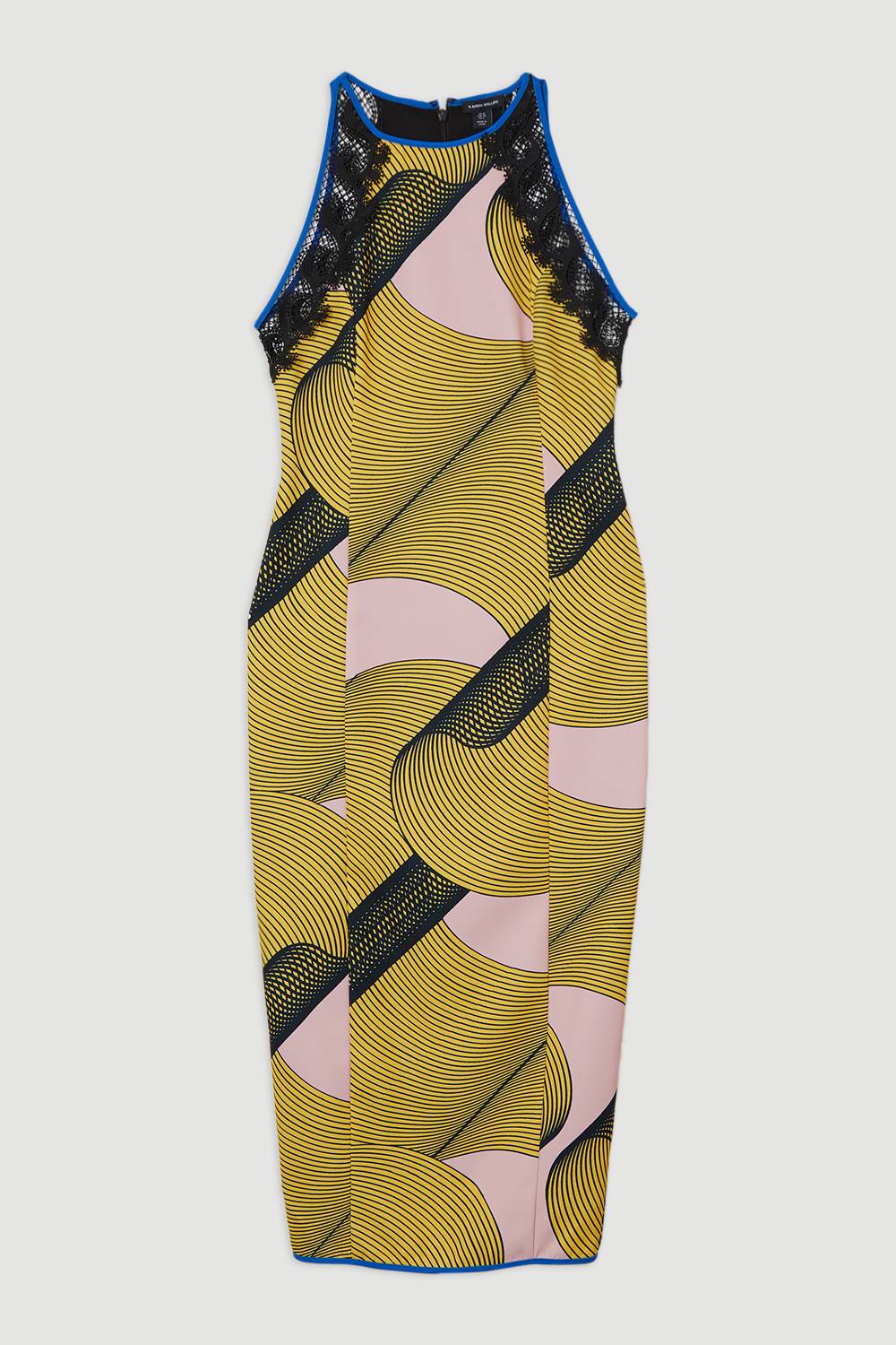 KarenMillen Amelia Graham Robe Midi Tissée Imprimée Tall en Cady avec Détails en Dentelle