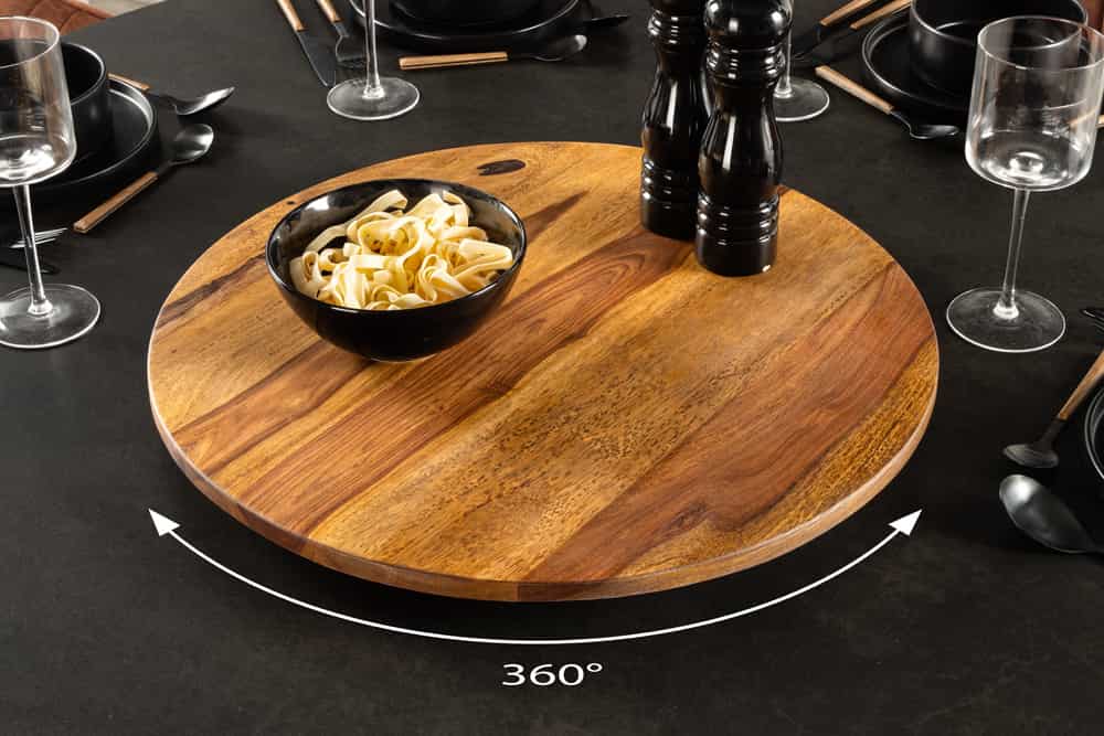 Runder Drehteller MAKASSAR 50cm braun Sheesham Massivholz stone finish handmade