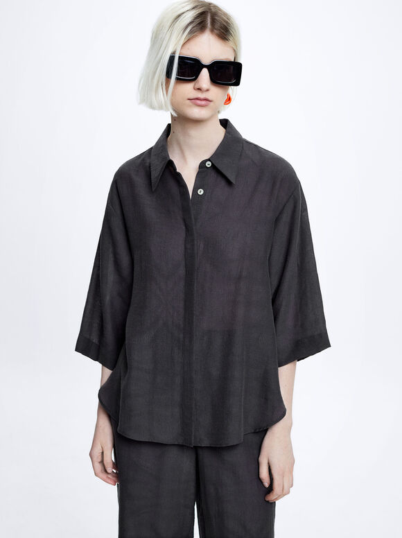 Camisa jacquard de manga curta - Cinza