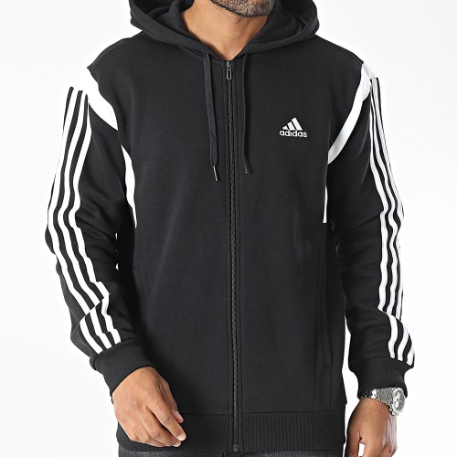 Sweat Zippé Capuche A Bandes CB IP2234 Noir