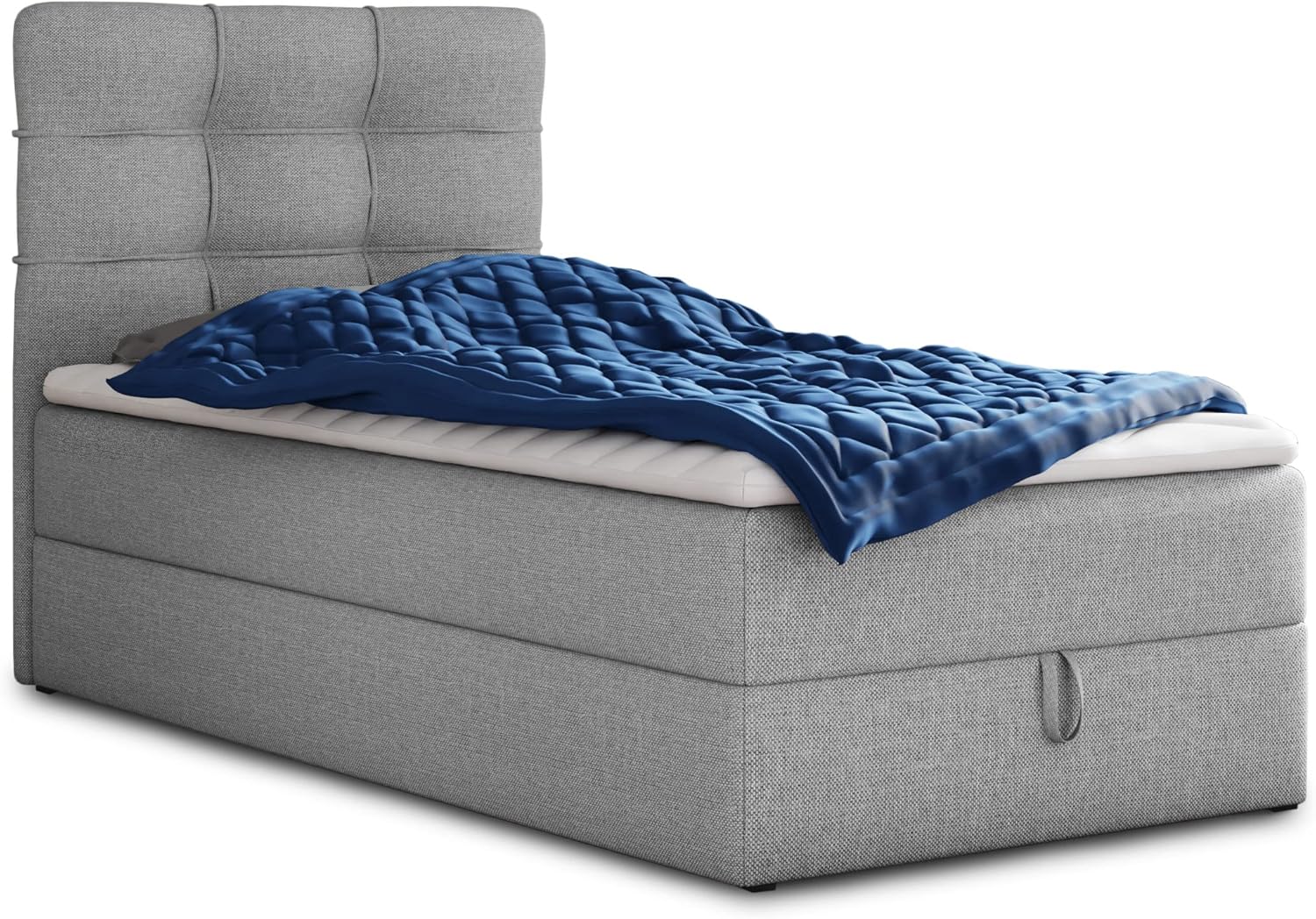 Sofnet Boxspringbett Best Mini mit Bettkasten und Matratzentopper - Einzelbett mit Bonell-Matratze und Topper, Polsterbett, Bett, Schlafzimmer (80 x 200 cm, Grau (Inari 91))