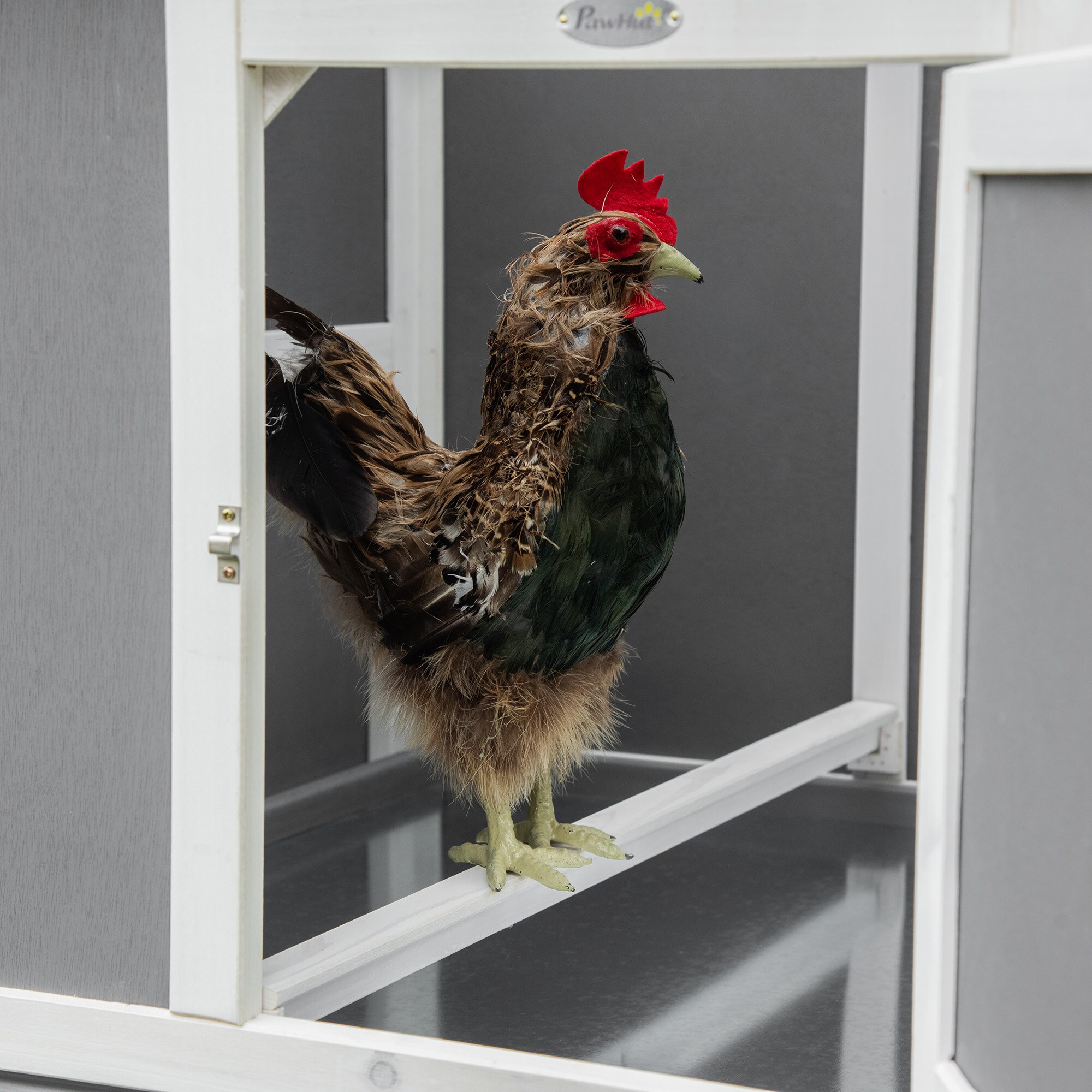 PawHut Kleintierstall mit mit Rädern und Griff weiß, grau 247L x 90B x 114H cm