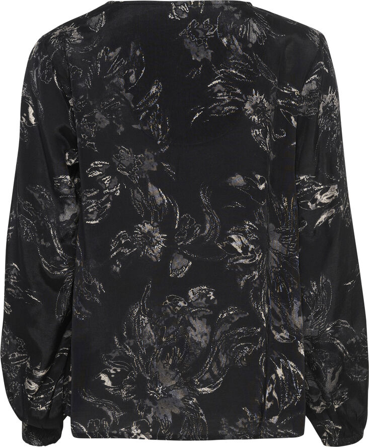 Cream CRLova V-Neck Blouse Black and white abstract flowe