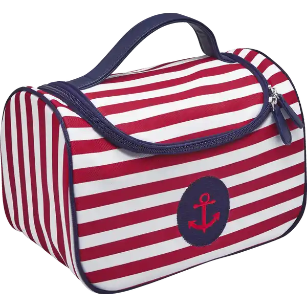 Beauty Case rot / weiss / dunkelblau mit Anker