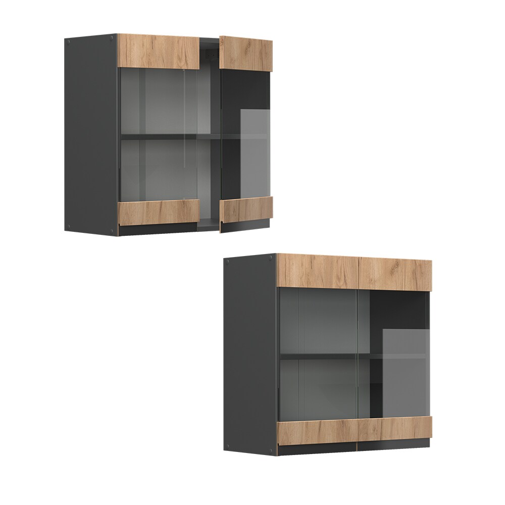 Vicco Glashängeschrank Küchenschrank Küchenmöbel R-Line J-Shape Anthrazit Eiche 60 cm modern