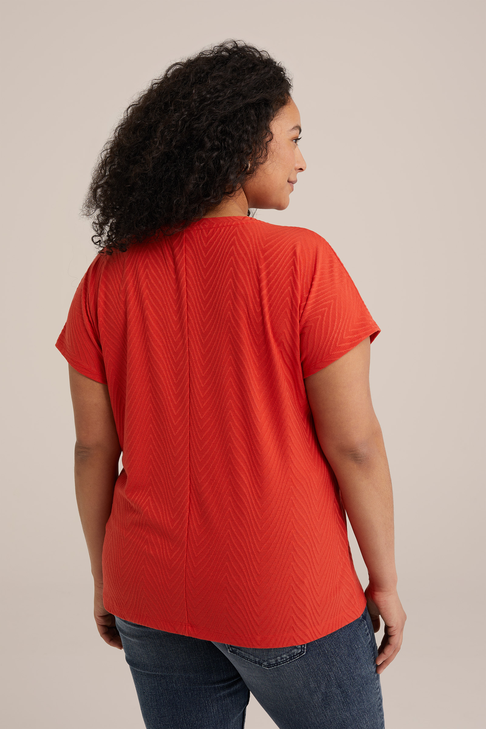 T-shirt met structuur - curve WE Fashion Oranje