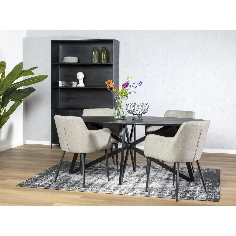 Livingfurn - Zwarte Eetkamertafel Oslo - Web Tafelpoot - Acasia Hout - 200 cm