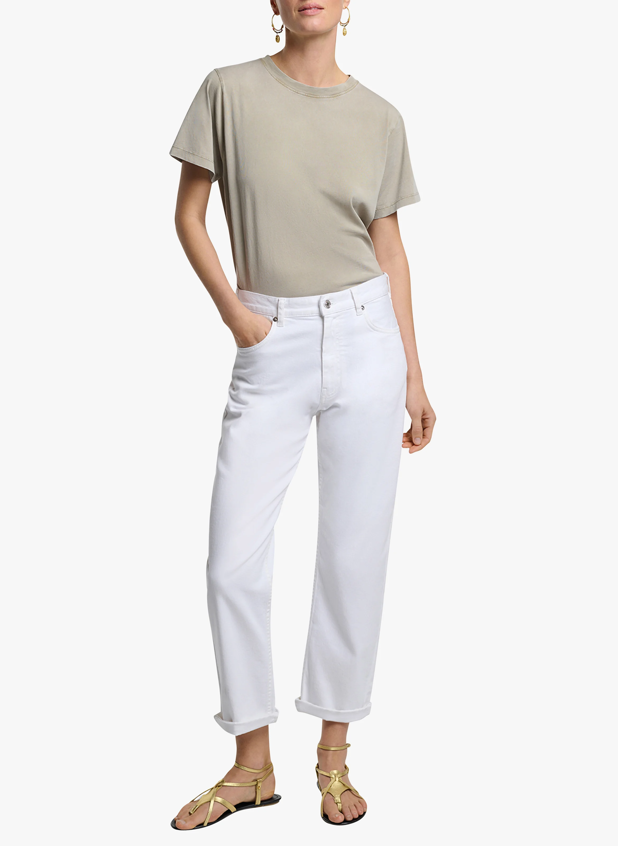 TIMAEL - Pantalon boyfriend en coton | Blanc