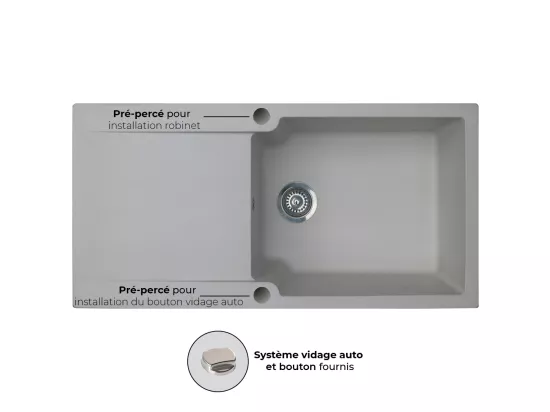 Lisse évier réversible 1 grande cuve 1 égouttoir en résine gris - Essebagno