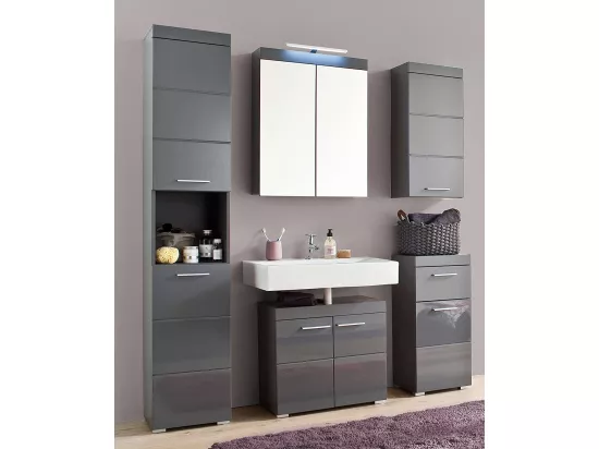 Armoire murale blanc et gris brillant Kelia 60cm