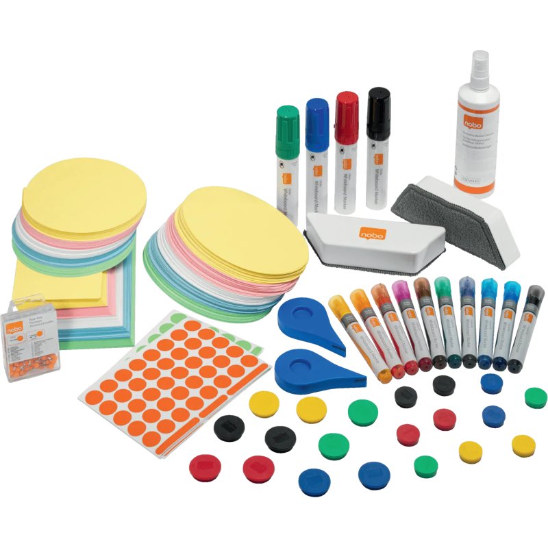 Kit d'accesoires tableau blanc esselte 10marqueurs     10aimants 32mm 2effaceurs     1spray nettoyage 2rubans