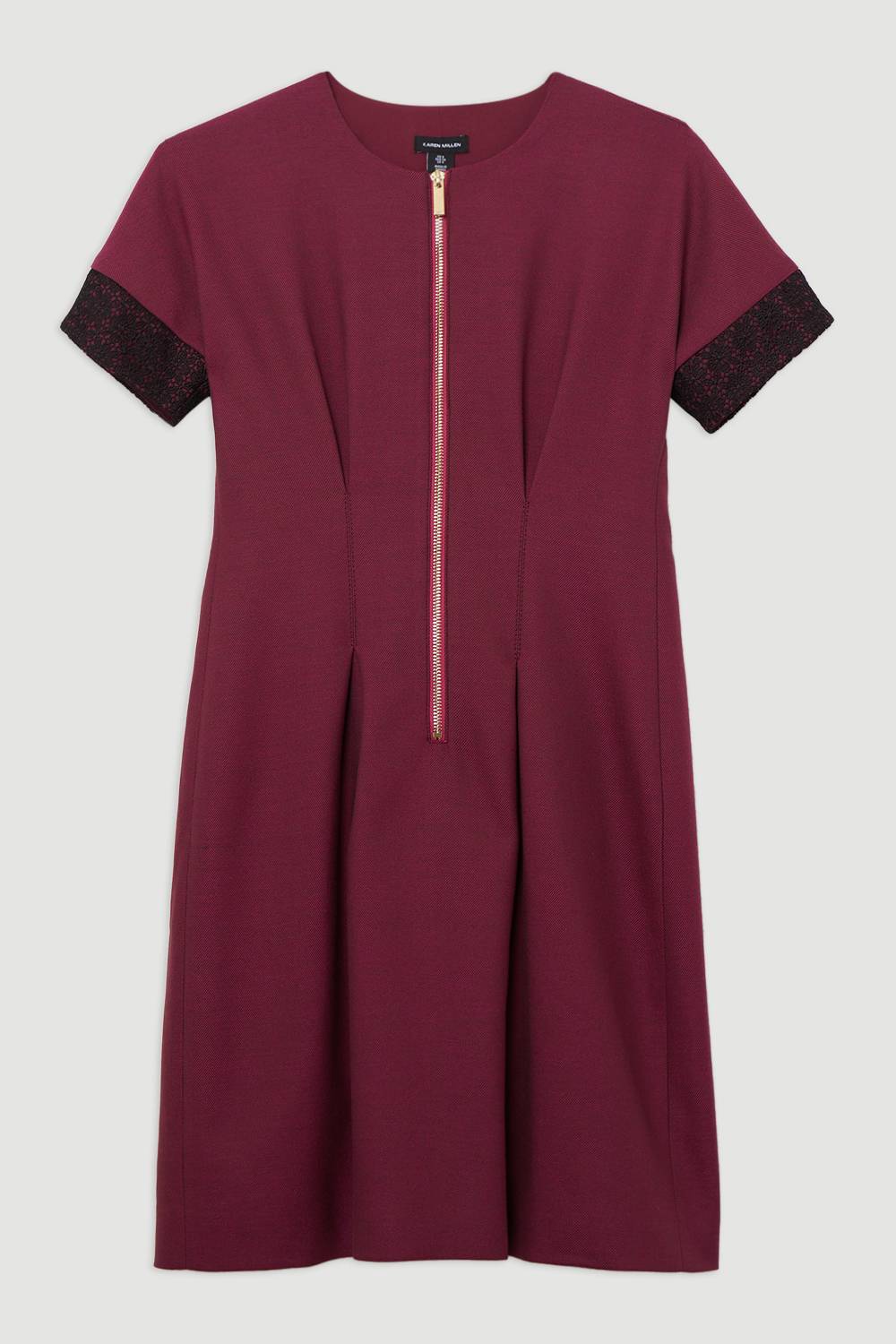 KarenMillen Robe mini pour grandes tailles à la coupe tailleur, en sergé et dentelle mixte, avec zip à l'avant