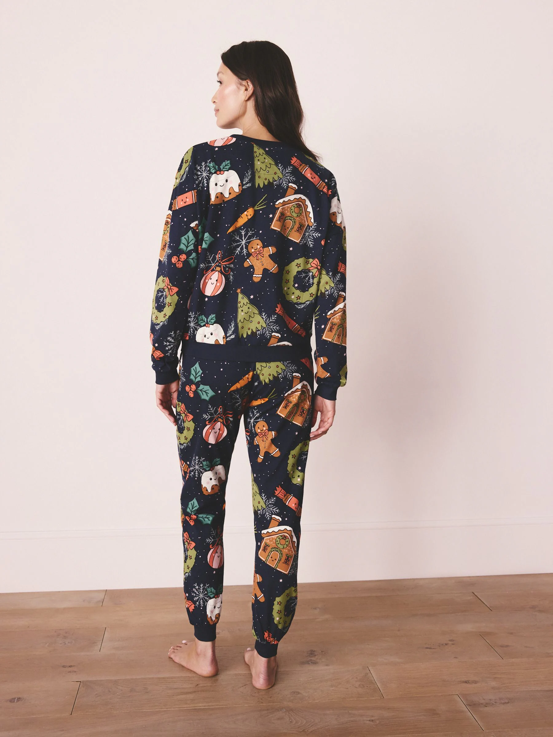 Marineblauw met pudding - Bijpassende familie Kerstmis Pyjama's met Lange mouwen