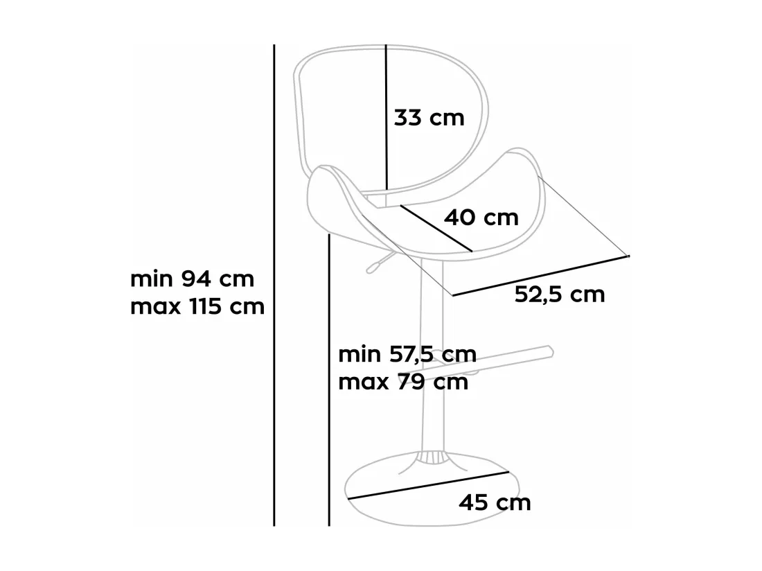 Glasgow - Ensemble de 2 tabourets de bar 52,5x94/115x40 cm en bois massif et simili cuir marron