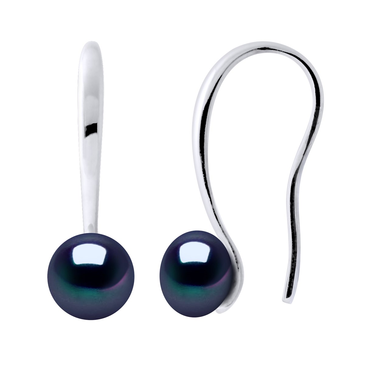 Crochets d'Oreilles Perles d'Eau Douce Noires Boutons 7-8 mm Argent 925