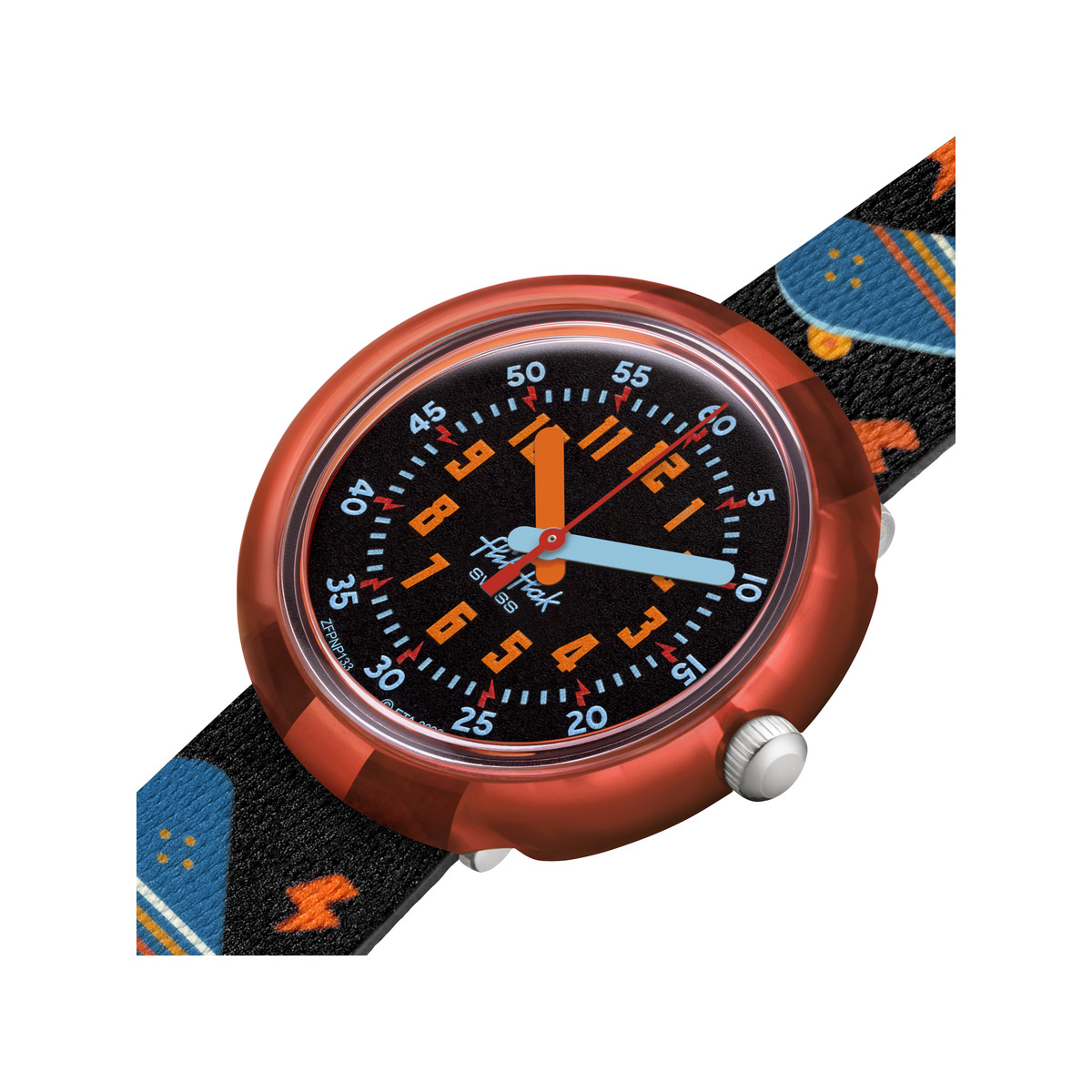 Montre FLIK FLAK Sport lovers Skate squad enfant plastique biosourcé bracelet PET recyclé noir