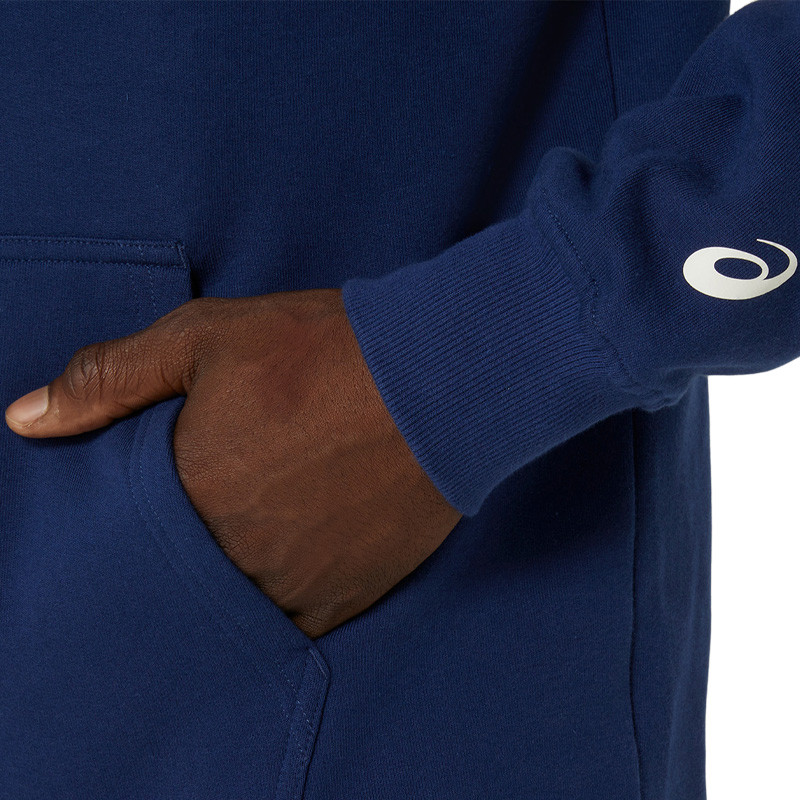 Sweat molleton Capuche Asics logo bleu marine