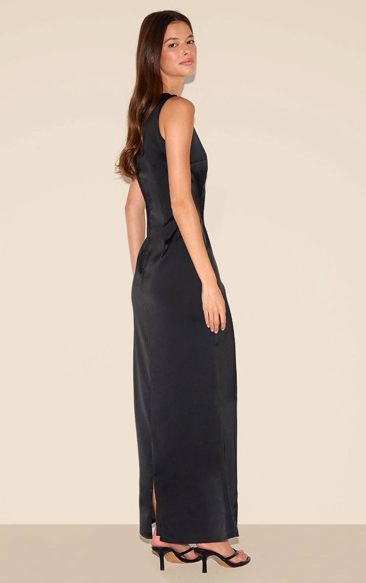 Noir Robe Longue De Demoiselle D'honneur En Satin Col Bateau