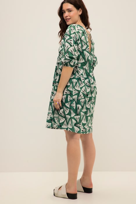 Minikleid, A-Line, floraler Print, V-Ausschnitt, weite 3/4-Ärmel