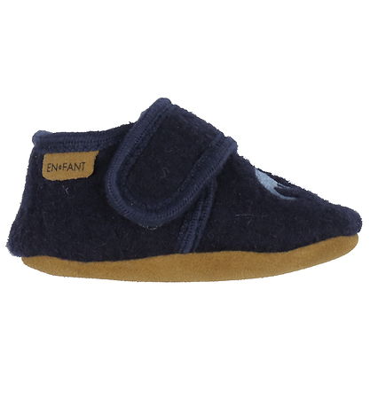 En Fant Hausschuhe - Wolle - Navy m. Dinos
