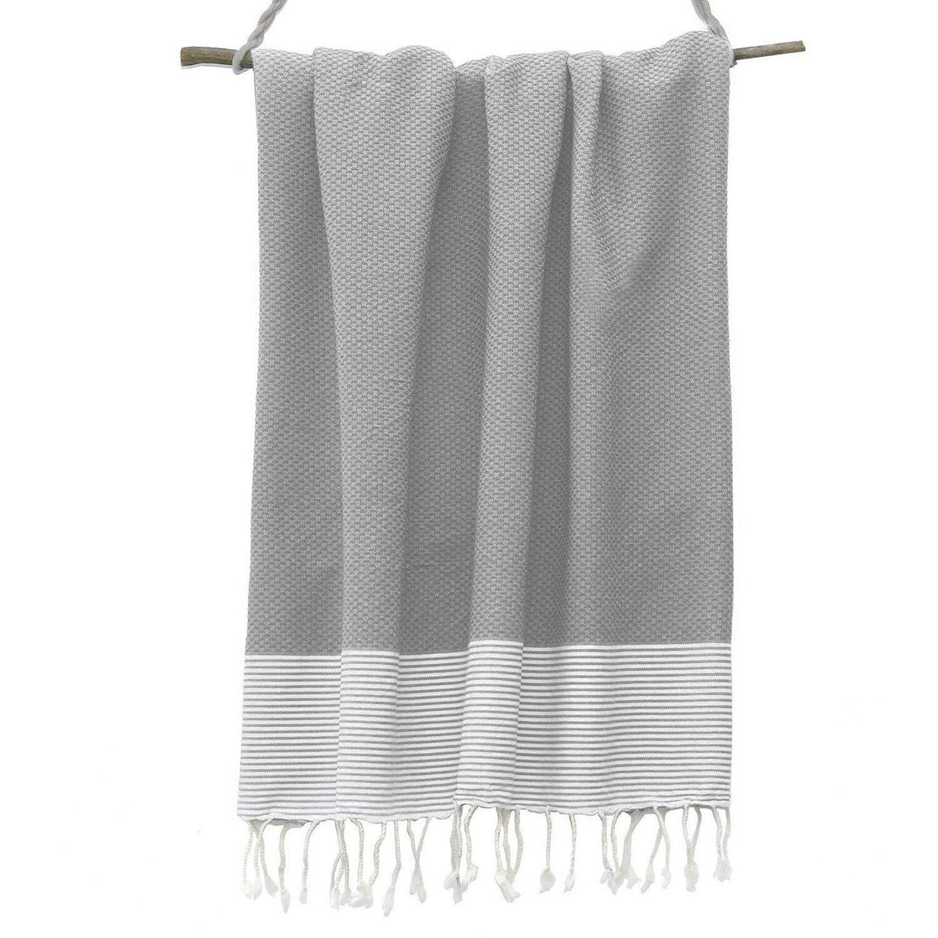 Febronie Fouta Nid d'Abeille Ibiza gris perle/blanc - 100x200 cm