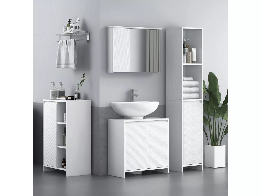 Meuble sous vasque design contemporain 2 portes étagère dim. 60L x 30l x 60H cm blanc