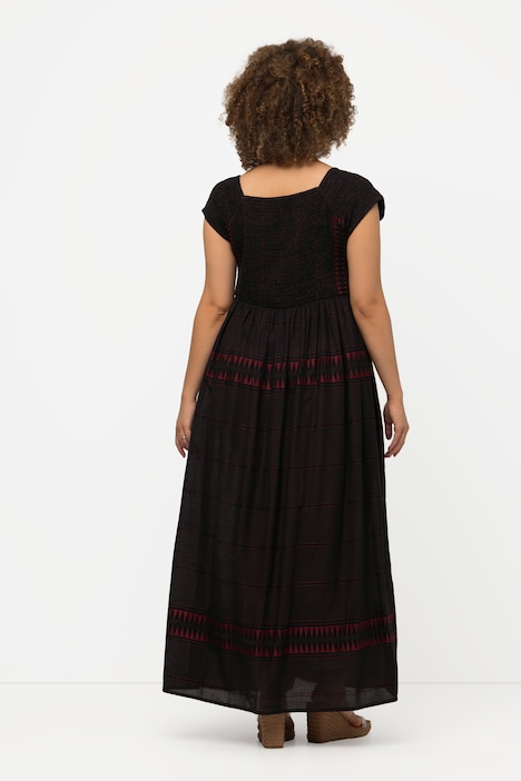 Smok-Maxikleid, Streifen, A-Linie, Carree-Ausschnitt