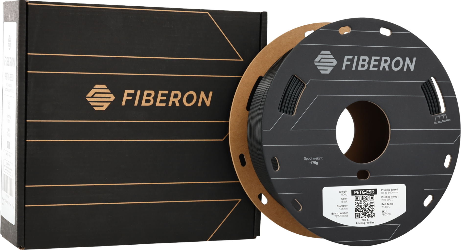 Polymaker  Fiberon™ PETG-ESD Black, 1,75 mm / 500 g    PETG Filament mit ESD Schutz für elektronische Bauteile in Schwarz