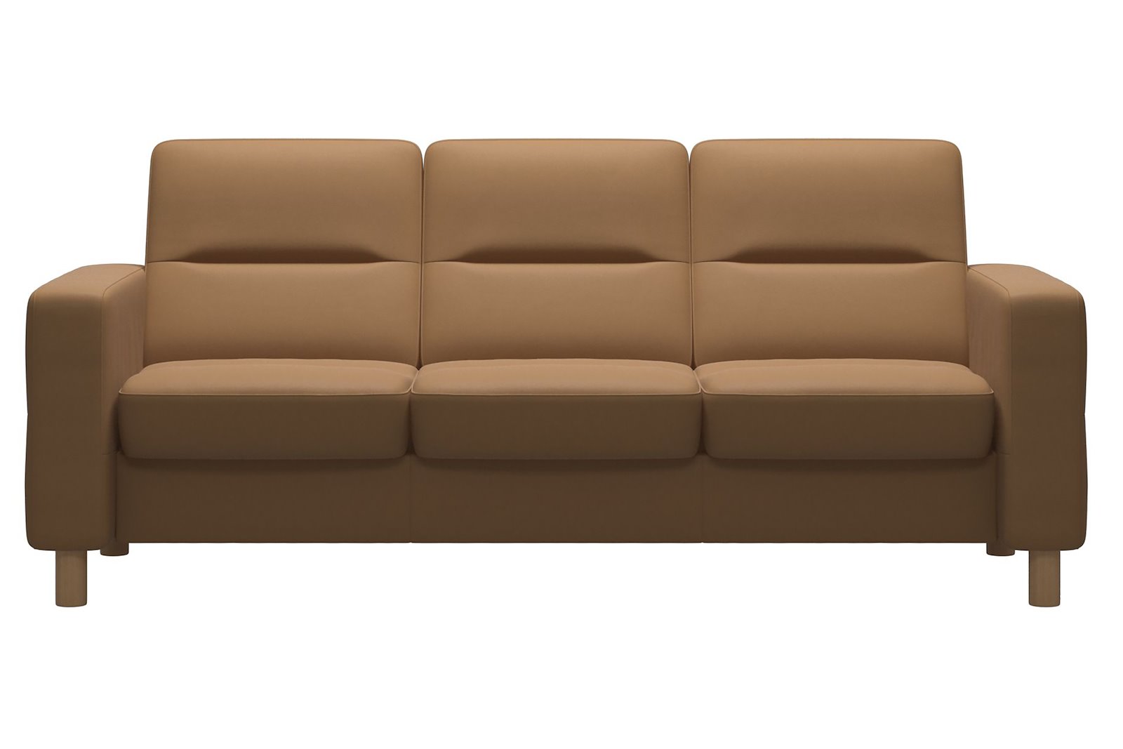 Wave 3-seter sofa 3-seter med lav rygg i hud Paloma Taupe. Runde ben 11 cm eik.
