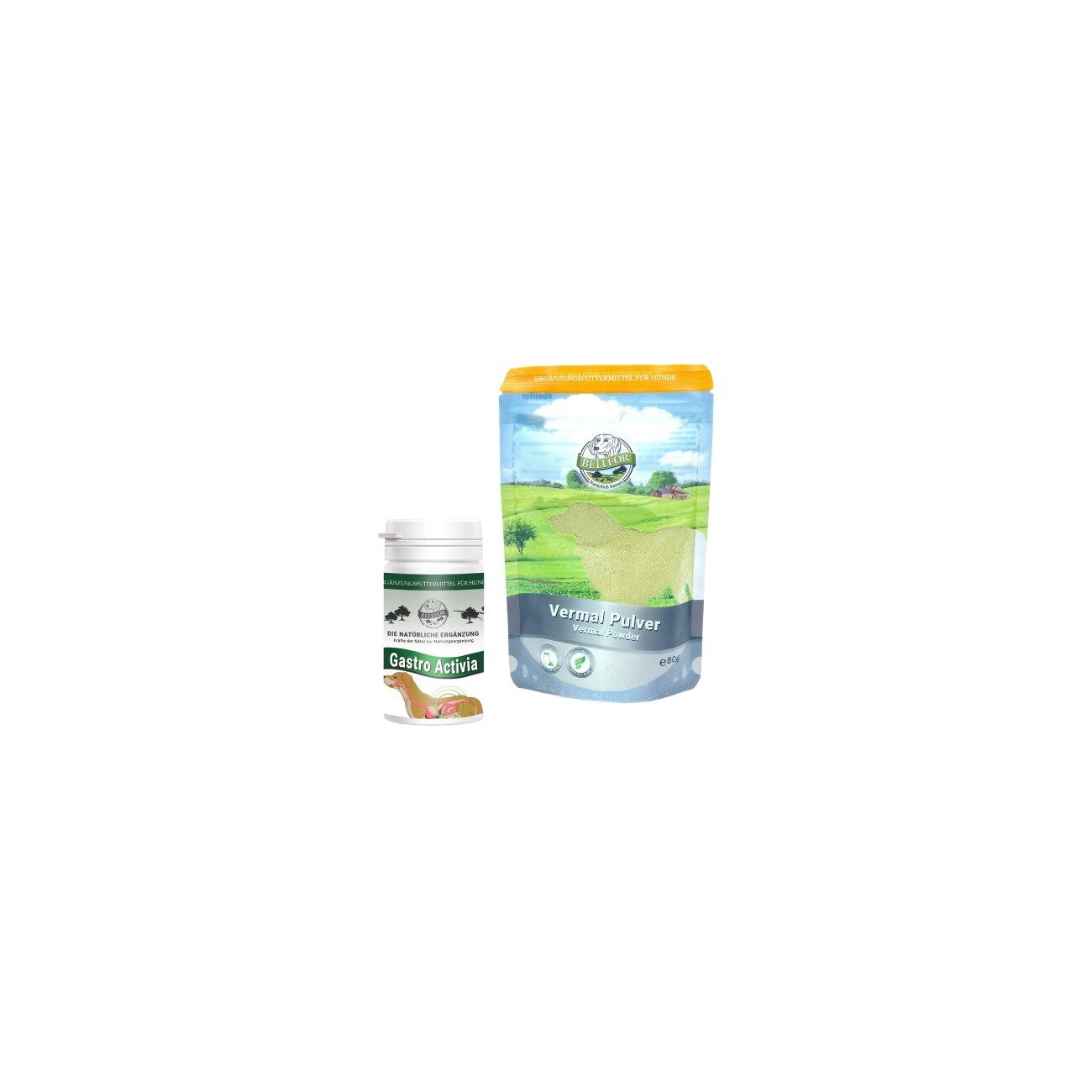 Bellfor Sparset für Hunde mit Ergänzungsfuttermitteln – Vermal (80 g) und Gastro Activia (80 g)