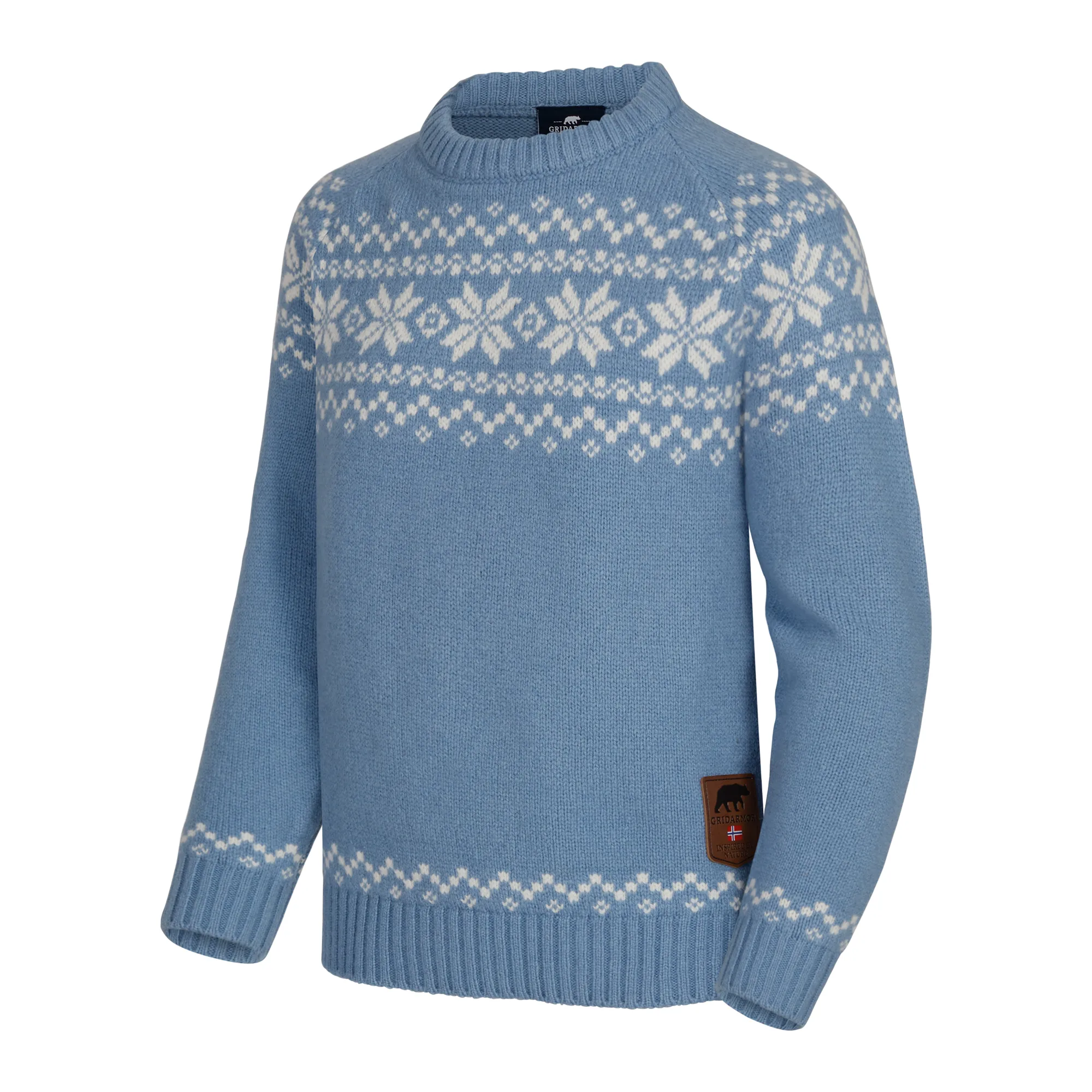 Gridarmor Kids' Snøkrystall Round Neck Ullgenser Light Blue/White