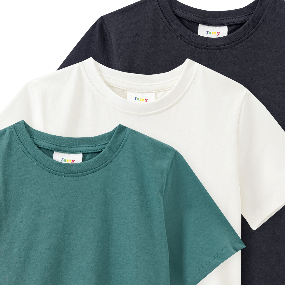 Famy 3 Jungen T-Shirts im Basic-Look dunkelgrün / dunkelgrau / weiss
