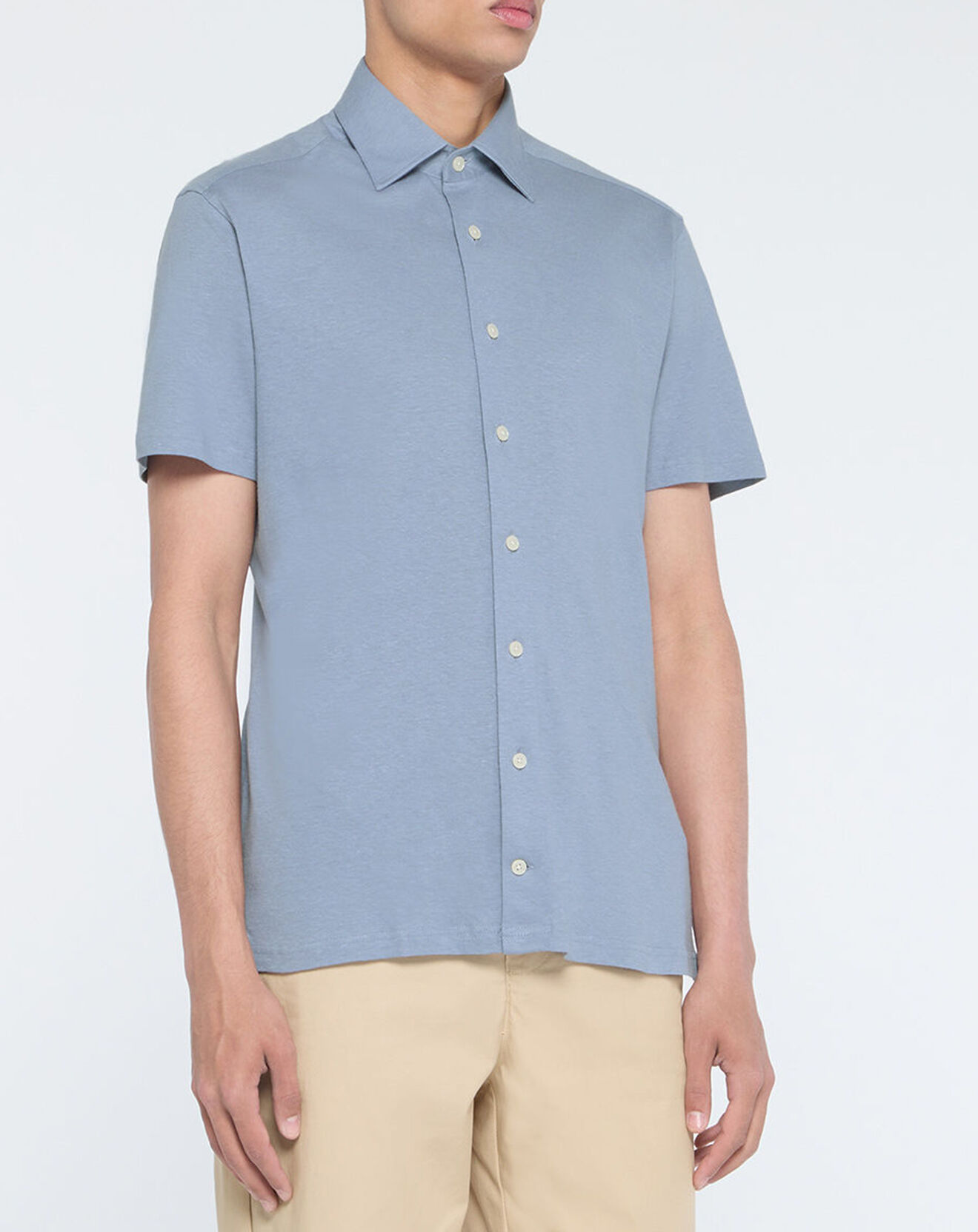 Hackett London Chemise en Lin mélangé Slim Fit Polo Piqué bleu clair