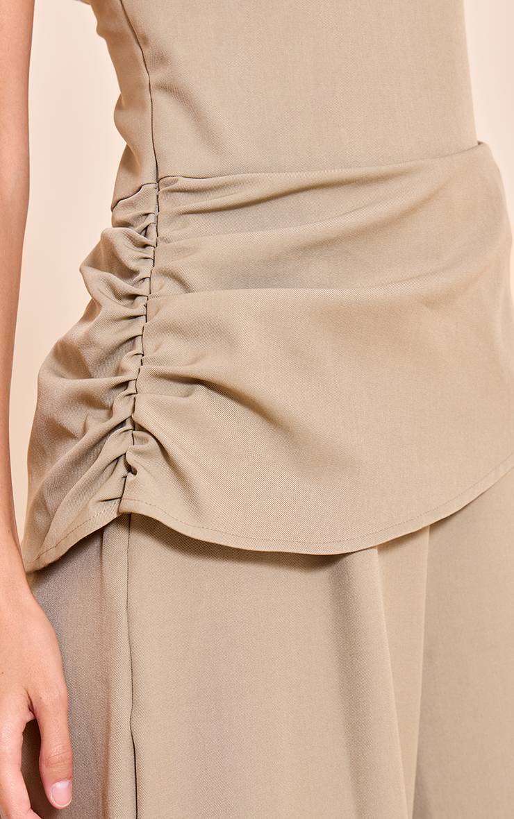 Pale Khaki Combinaison Pantalon Large Drapée À Bandeau En Tissu Tissé Kaki Clair